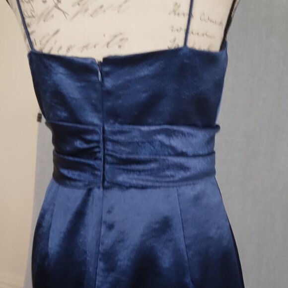 Royal Blue Bow Ruffle Satin Dress Evening Party Dress | Size 8 - Picture 7 of 10